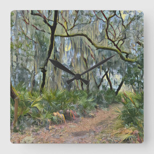 Florida Lace Spanish Moss Impressionist Art Quadratische Wanduhr