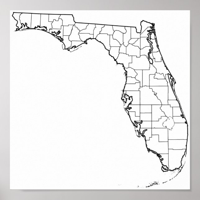 Florida Landkreises Leere Kontur Karte Poster (Vorne)