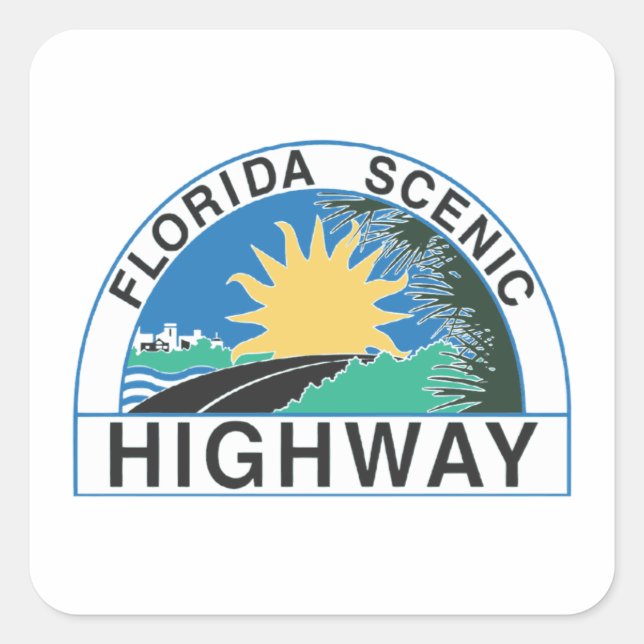 Florida Landschaftlich Highway Road Signature Trav Quadratischer Aufkleber (Vorderseite)