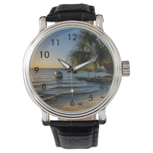 Florida Leaning Palm Tree Sonnenuntergang Armbandu Armbanduhr