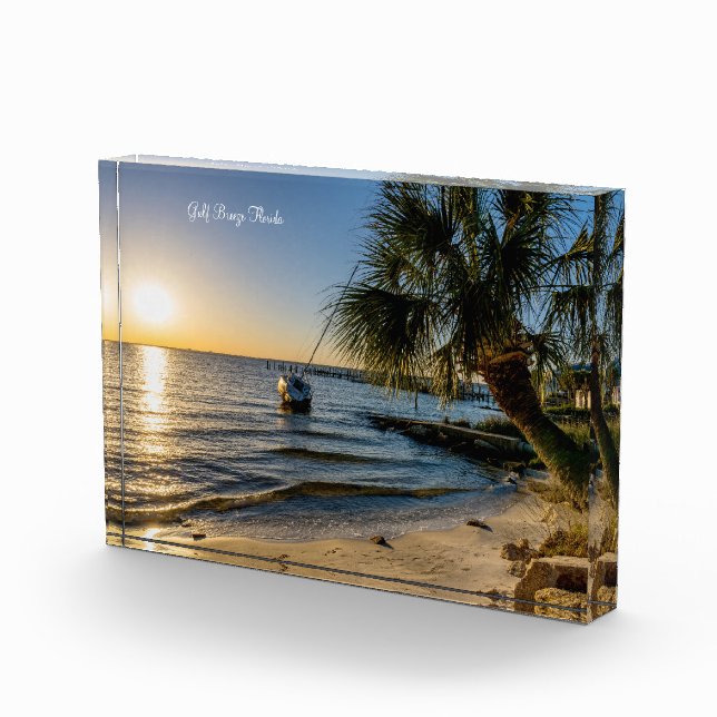 Florida Leaning Palm Tree Sunset Foto Block (Rechts)