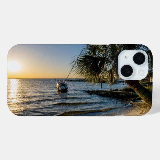 Florida Leaning Palm Tree Sunset iPhone Case (Rückseite (Horizontal))