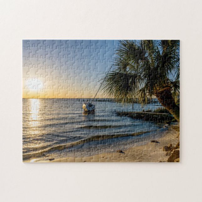 Florida Leaning Palm Tree Sunset Jigsaw Puzzle (Horizontal)