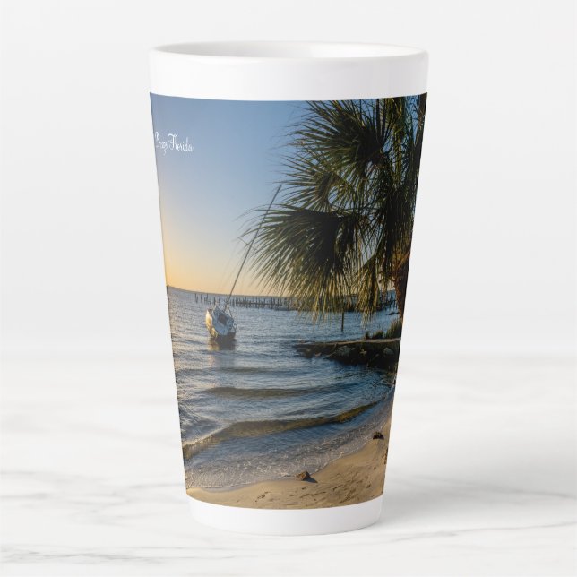 Florida Leaning Palm Tree Sunset Latte Tasse (Vorderseite)