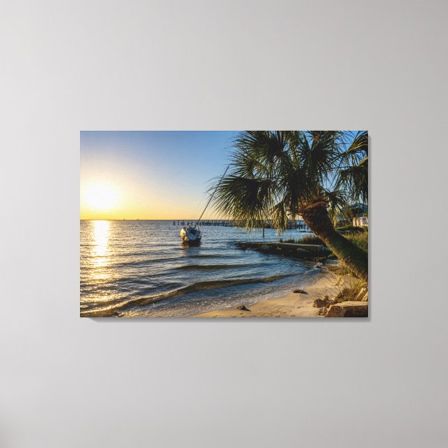 Florida Leaning Palm Tree Sunset Leinwand (Vorderseite)