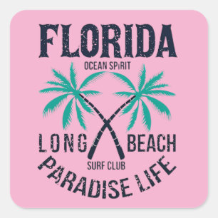 Florida Long Beach Paradies Leben Surf Club Quadratischer Aufkleber
