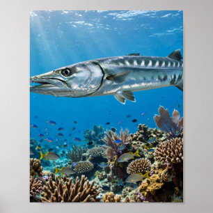 Florida Man Barrakuda Korallenriff Angelkunst Poster