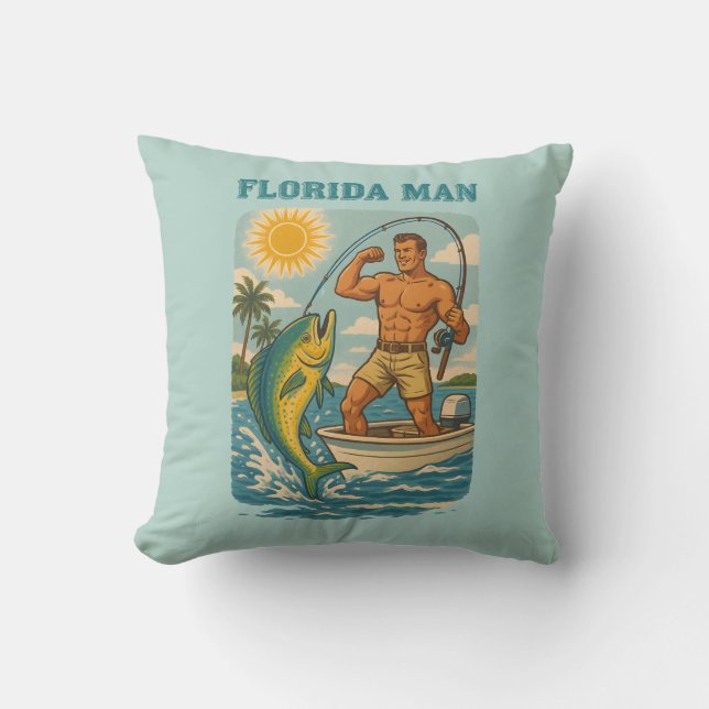 Florida Man -Coastal Fishing Boat- Retro Fisherman Kissen (Vorderseite)