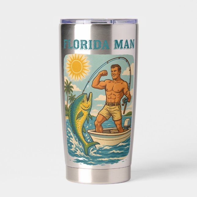 Florida Man -Coastal Fishing Boat- Retro Fisherman Thermobecher (Vorderseite)