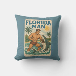 Florida Man Coastal Shark Wrestler - Retro Beach Kissen