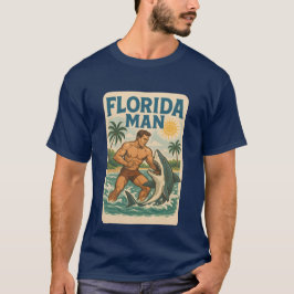 Florida Man Hai-Ringkampf | Retro-Grafik Strand T-Shirt