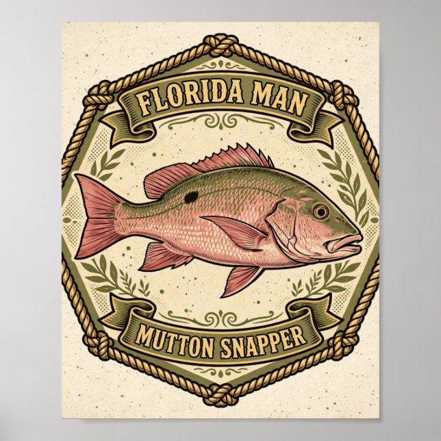 Florida Man Mutton Snapper Abzeichen Fisch Poster (Vorne)