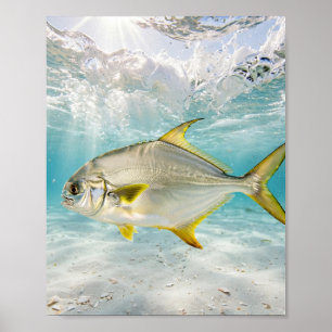 Florida Man Pompano Surf Weißer Sand Fischerei Kun Poster
