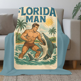 Florida Man Shark Wrestler Funny Retro Beach Life Fleecedecke