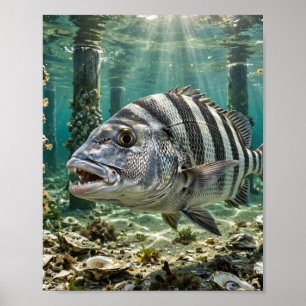 Florida Man Sheepshead Dock Pfähle Fishing Art Poster