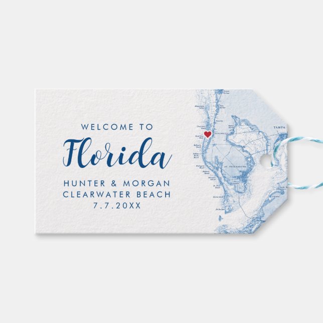 Florida Map Minimal Moderne Hochzeit der Marine Wi Geschenkanhänger (Vorderseite (Horizontal))