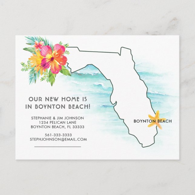 Florida Map Ocean Waves New Zuhause Ankündigungspostkarte (Vorderseite)