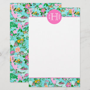 Florida Map Preppy Palm Beach Pattern Mit Monogram Briefpapier