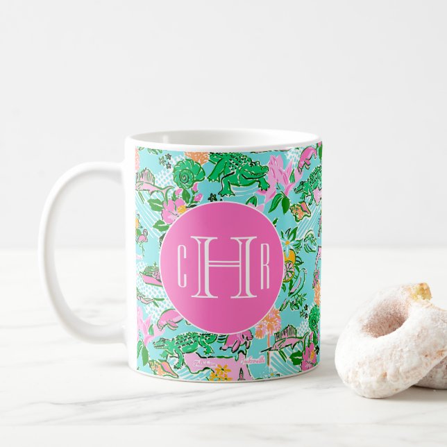 Florida Map Preppy Palm Beach Pattern Mit Monogram Kaffeetasse (Mit Donut)