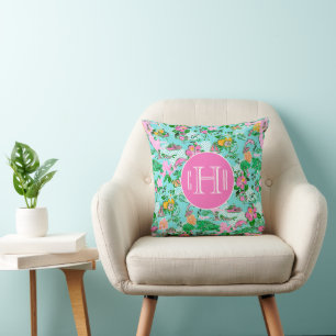 Florida Map Preppy Palm Beach Pattern Mit Monogram Kissen