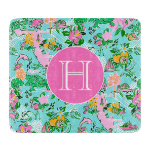 Florida Map Preppy Palm Beach Pattern Mit Monogram Schneidebrett