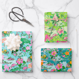 Florida Map Preppy Palm Beach Pattern Print Geschenkpapier Set