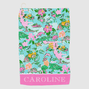 Florida Map Preppy Palm Beach Pattern Print Golfhandtuch