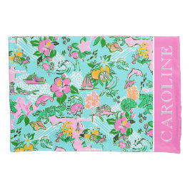 Florida Map Preppy Palm Beach Pattern Print Kissenbezug