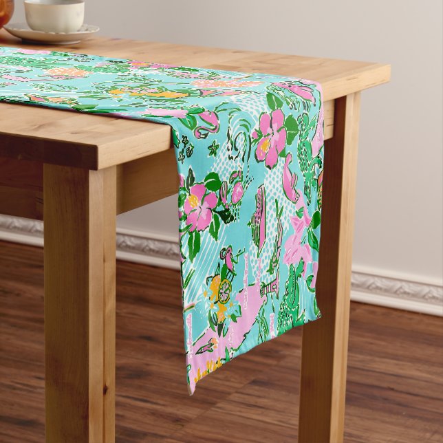 Florida Map Preppy Palm Beach Pattern Print Kurzer Tischläufer (Beispiel)