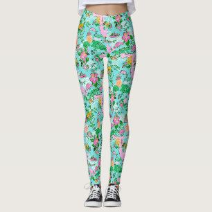 Florida Map Preppy Palm Beach Pattern Print Leggings