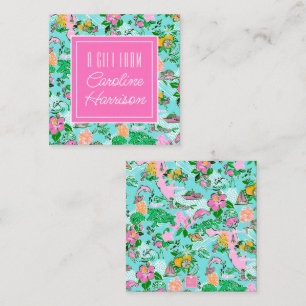 Florida Map Preppy Palm Beach Pattern Print Mitteilungskarte