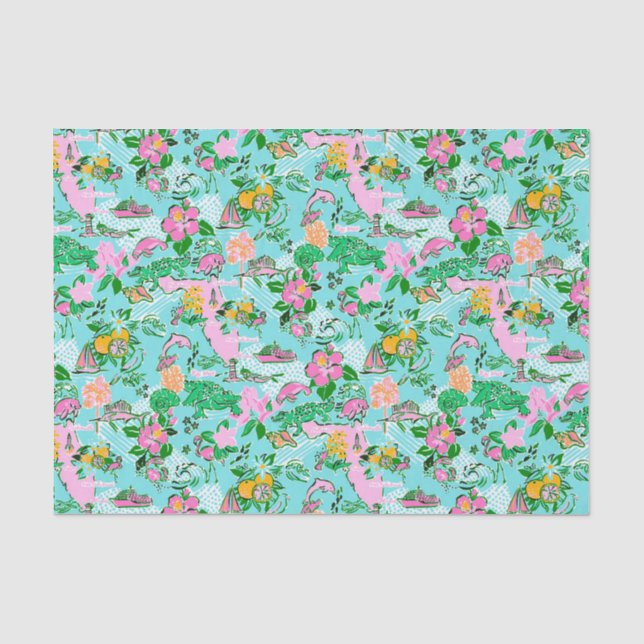 Florida Map Preppy Palm Beach Pattern Print Seidenpapier (Vorderseite)