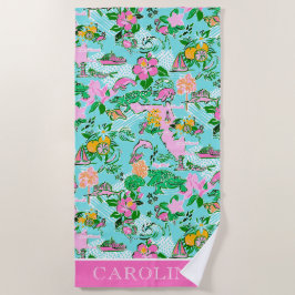 Florida Map Preppy Palm Beach Pattern Print Strandtuch