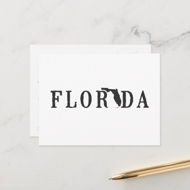 Florida Map Shaped Letter Staat Word Art Black Postkarte (Vorderseite/Rückseite Beispiel)