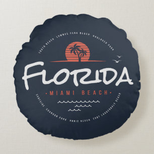 Florida Miami Beach Retro Sonnenuntergang Palme Tr Rundes Kissen