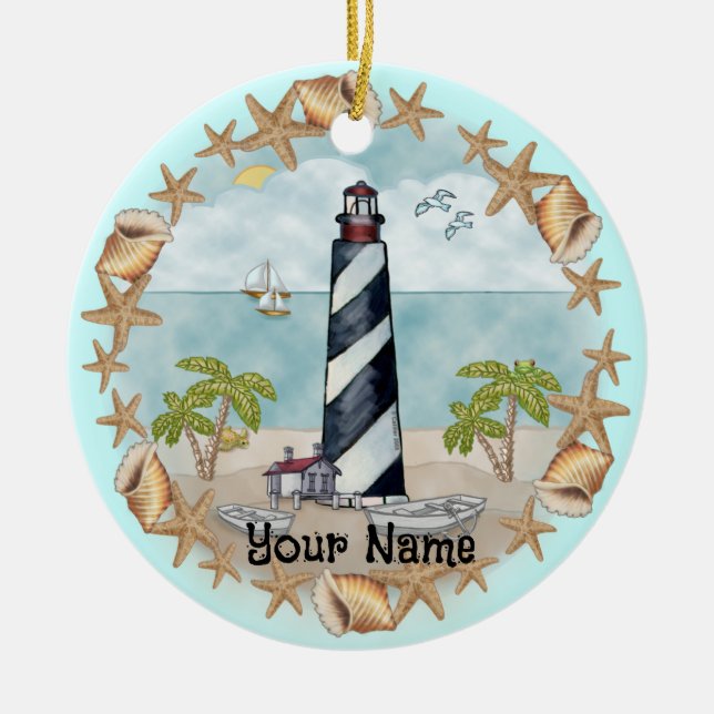 Florida Muscheln Leuchtturm Keramik Ornament (Vorne)