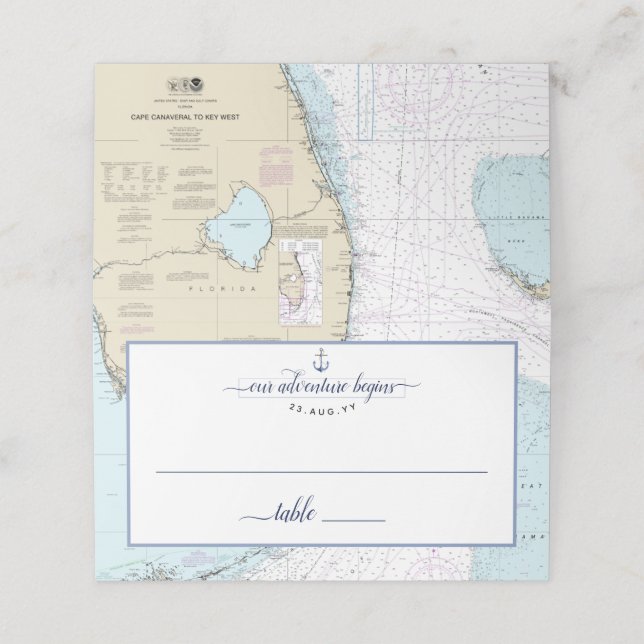 #Florida #Nautical Chart Anchor #Wedding / Event Platzkarte (Außenseite Aufgefaltet)
