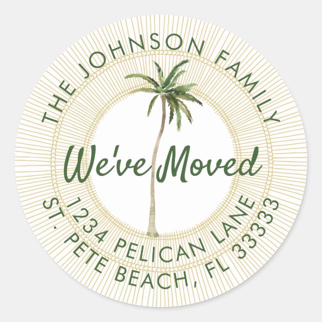 Florida Palm Golden Sun Weiße Bewegung Ankündigung Runder Aufkleber (Vorderseite)