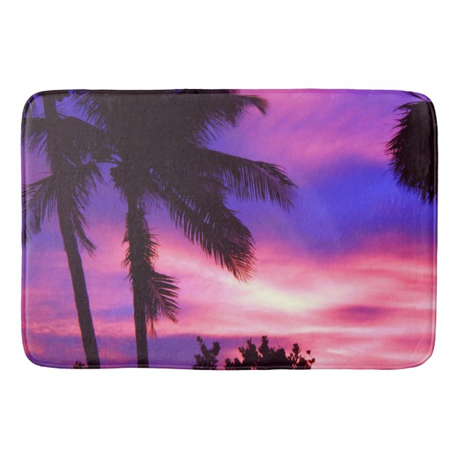 Florida Palm Lila Sonnenuntergang Badematte (Vorderseite)