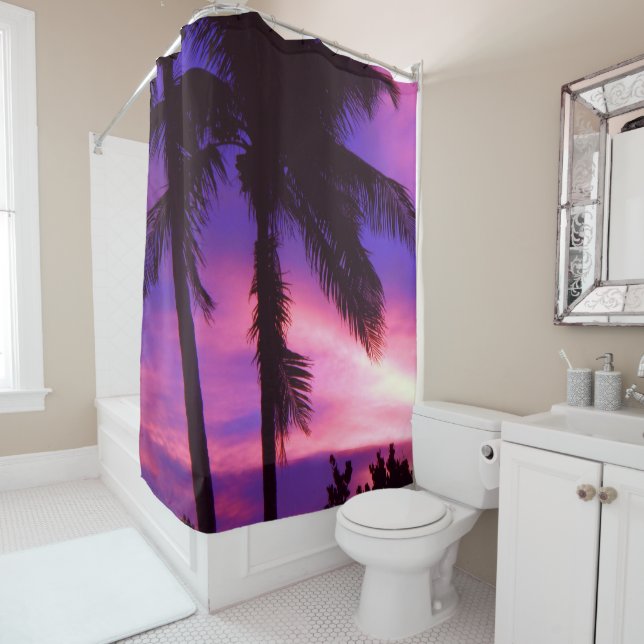 Florida Palm Lila Sonnenuntergang Duschvorhang (Beispiel)
