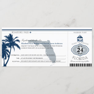Florida Palm Tree Boarding Pass Wedding Einladung