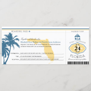 Florida Palm Tree Boarding Pass Wedding Einladung