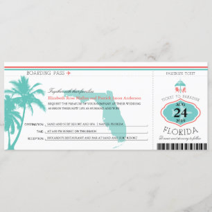 Florida-Palme-Boarding-Durchlauf-Hochzeit Einladung