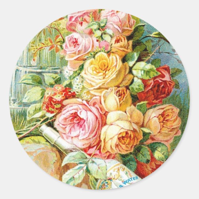 Florida Parfüm Wasser mit Cabbage-Rose Runder Aufkleber (Vorderseite)