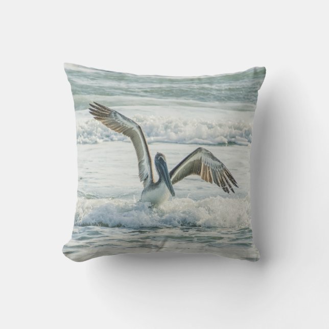 Florida Pelican Ocean Waves Außenwirbel Kissen (Vorderseite)