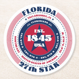 Florida Red White Blue Typografie Runder Pappuntersetzer