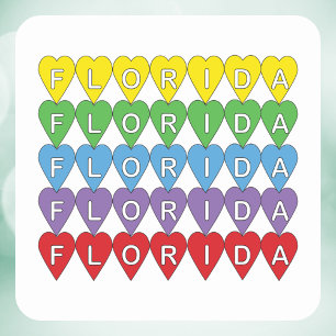 Florida Regenbogen-Herzen Quadratischer Aufkleber