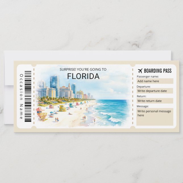 Florida-Reise-Boarding-Pass-Ticket Einladung (Vorderseite)