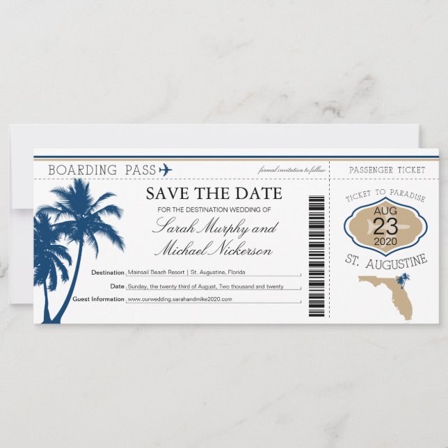 Florida Save the Date Boarding Pass (Vorderseite)