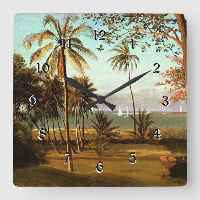 Florida Scene - Malerei von Albert Bierstadt, Quadratische Wanduhr (Vorderseite)